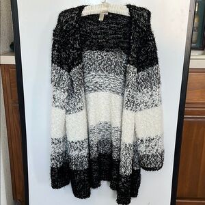Loft Cozy Black and White Knit Cardigan